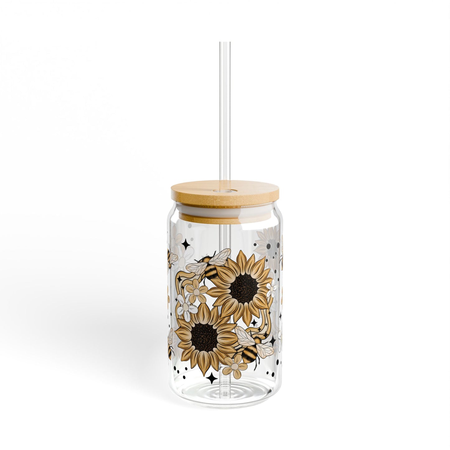 Sunflower Bee Sipper Glass, 16oz