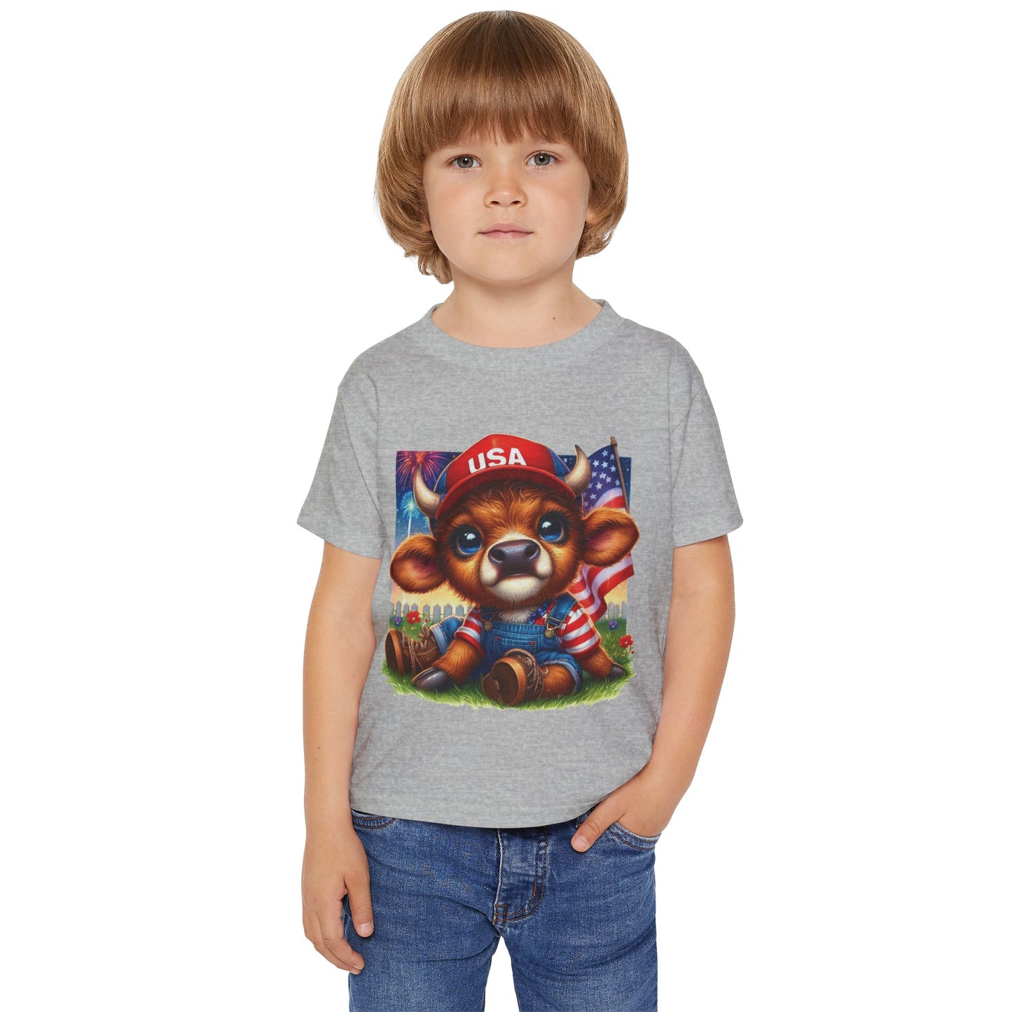 Patriotic Toddler T-Shirt, Cute Cow Graphic Tee, Patriotic Kids Shirt, 4th of July Outfit, Children's Independence Day Tee