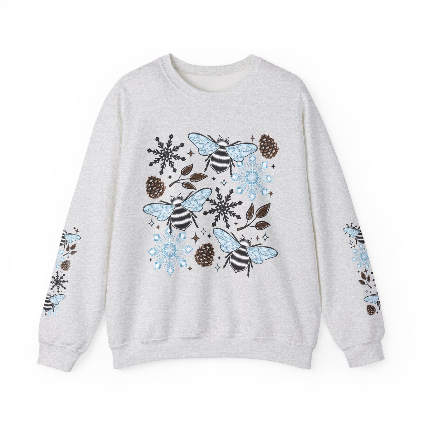 Winter Bee Collage w Sleeves Crewneck Sweatshirt