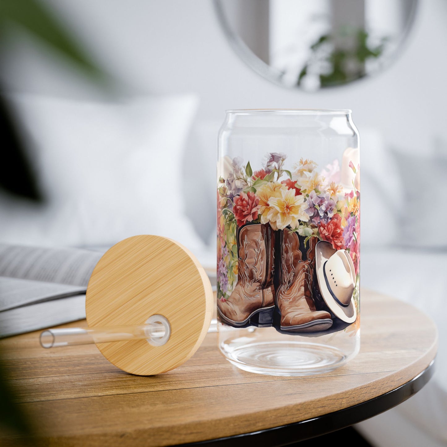 Floral Cowboy Boots Sipper Glass, 16oz