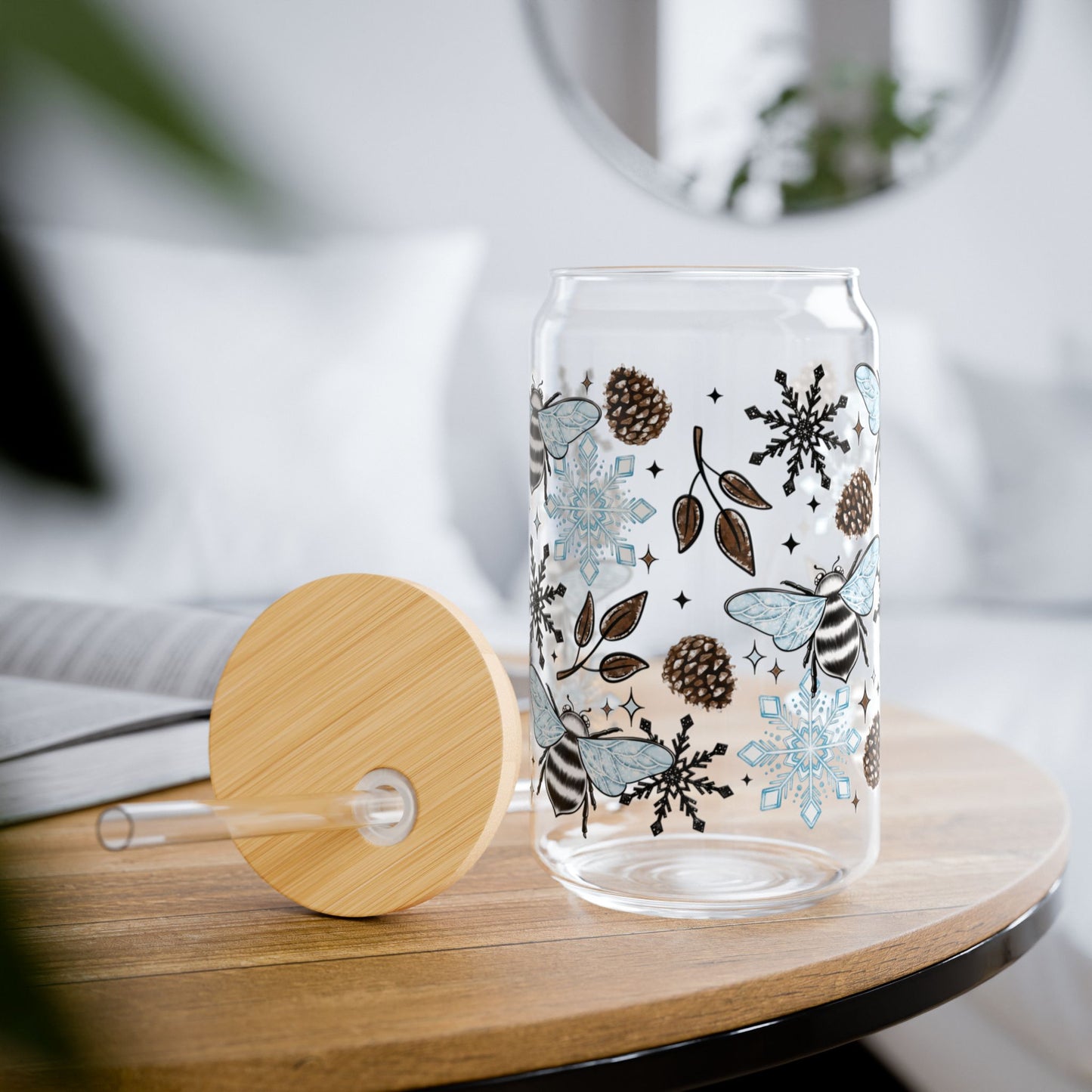 Winter Bee Sipper Glass, 16oz