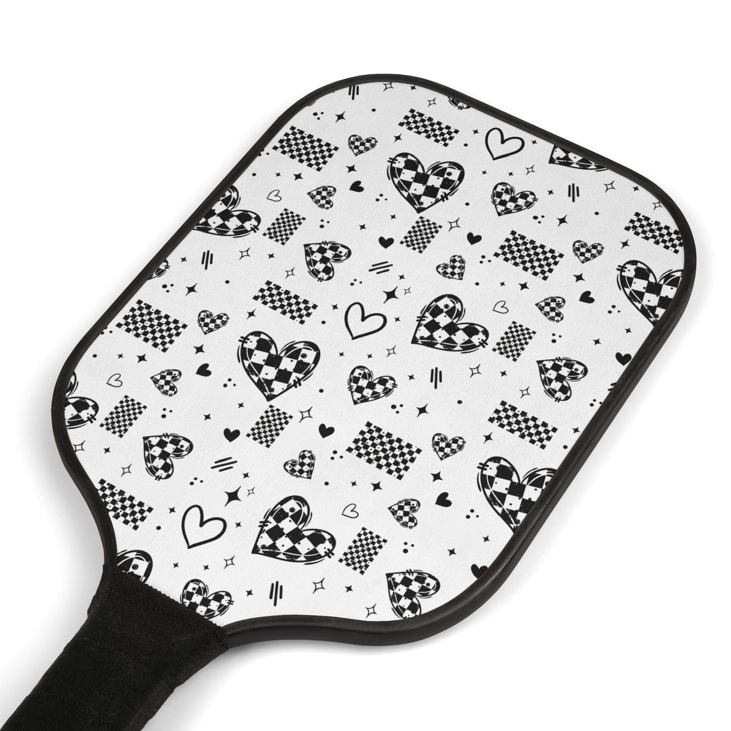 Checker Hearts (White) Pickleball Paddle Set with Balls