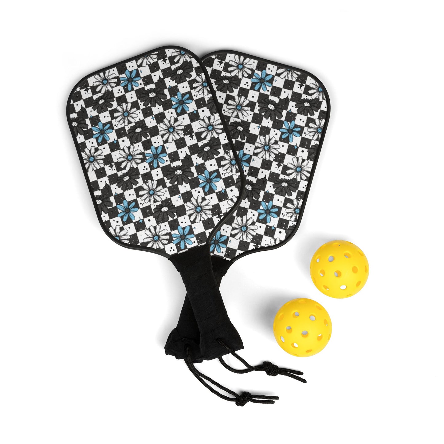 Floral Checkers Pickleball Paddle Set with Balls
