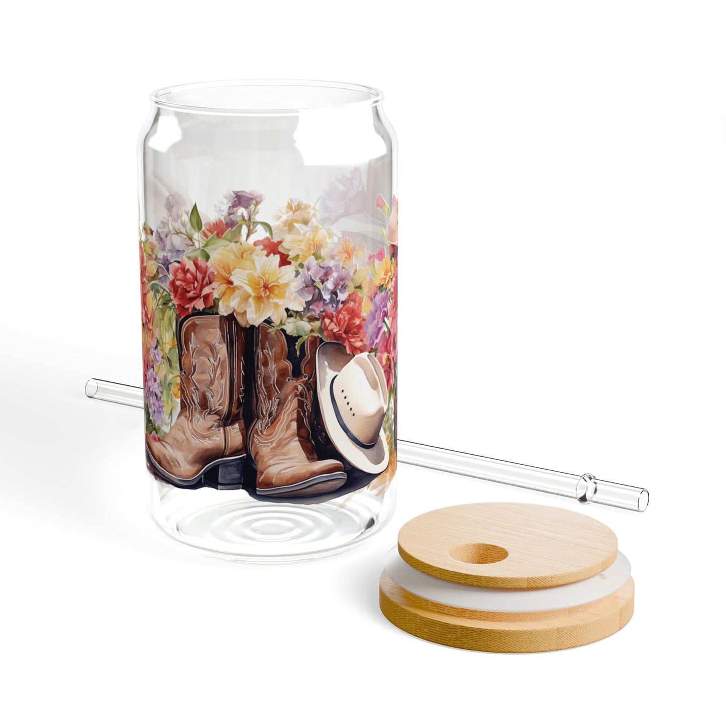 Floral Cowboy Boots Sipper Glass, 16oz