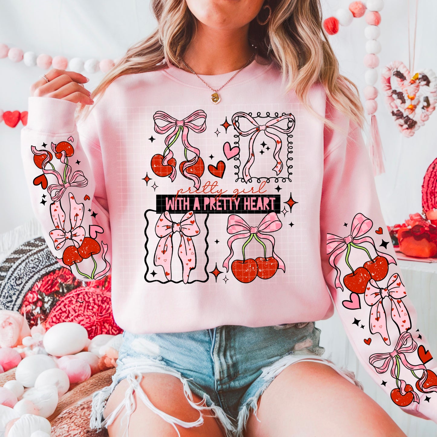 Cherry Bow Pretty Heart - Sublimation Only