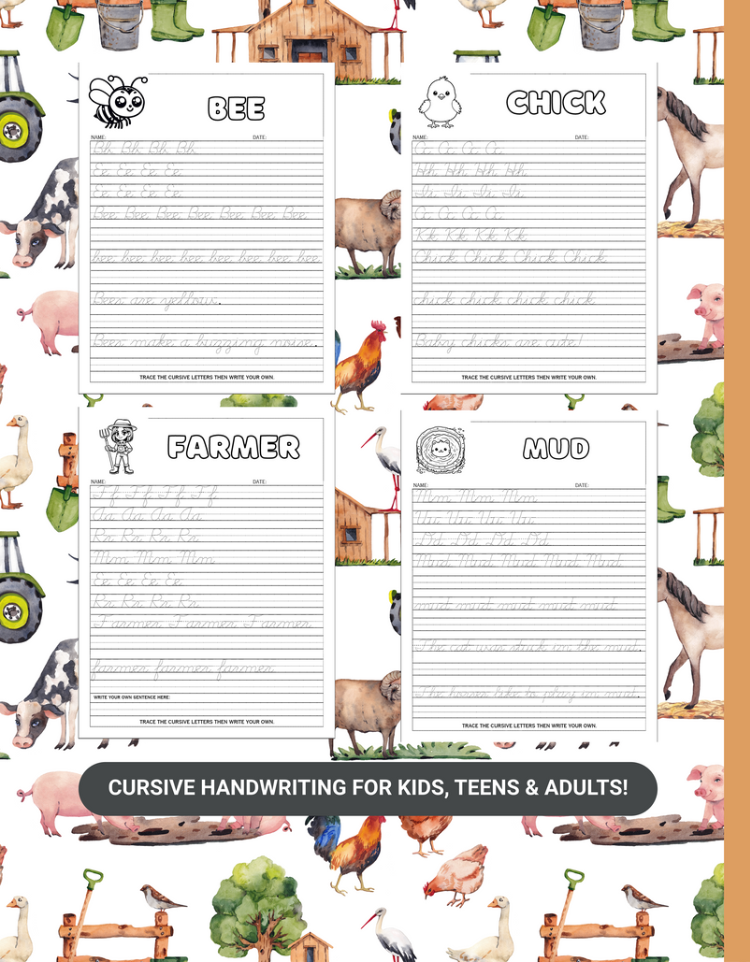 Fiona and Friends Cursive Workbook: Farm Edition - Printable Only