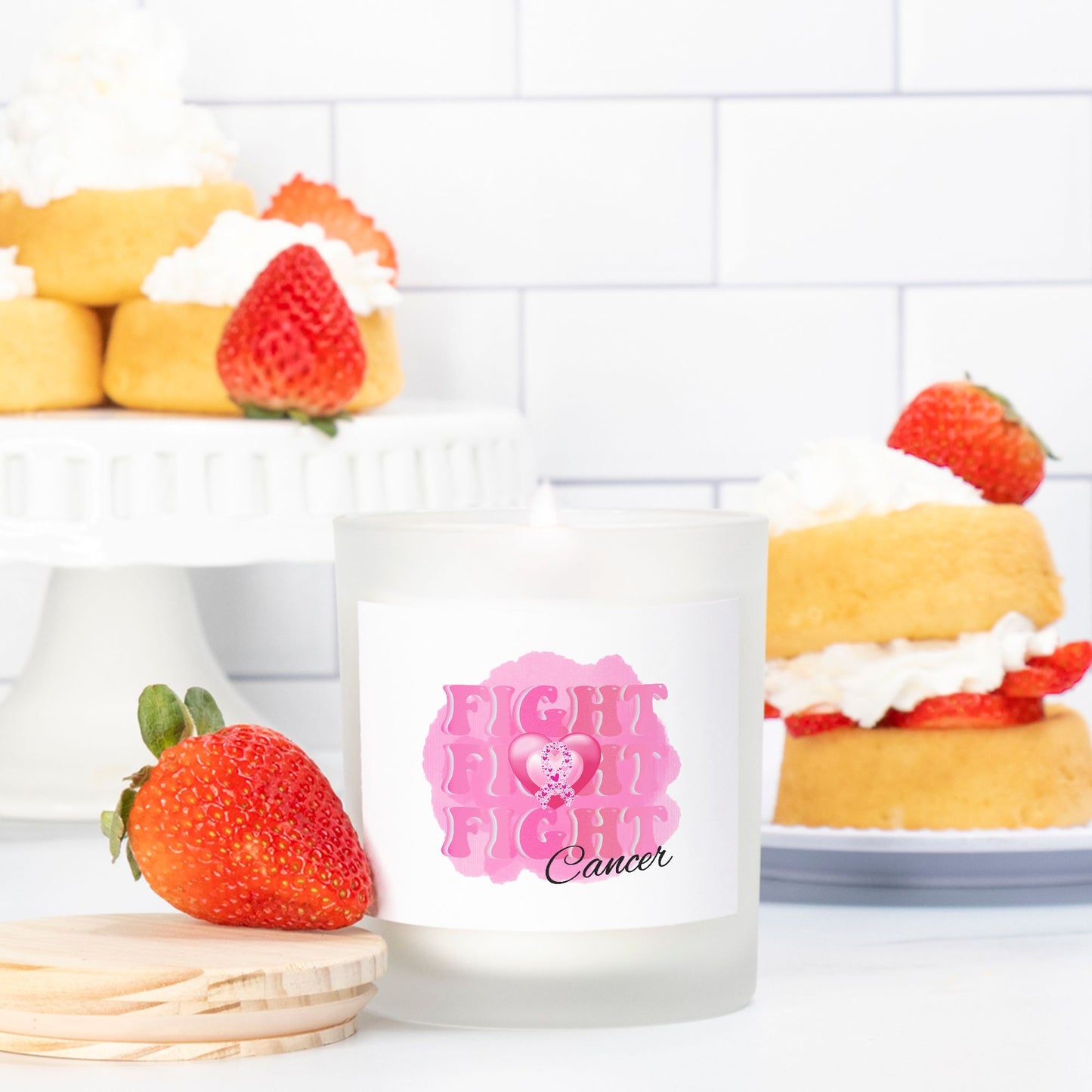 Fight Fight Fight Cancer Frosted Candle (Pink Wick)