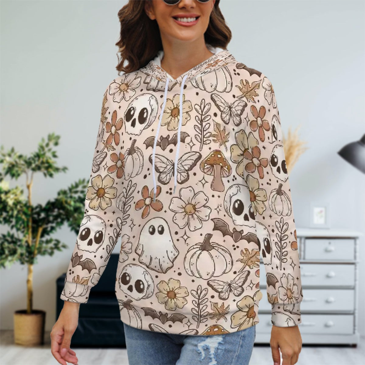 Boho Fall Women's All Over Print Hoodie - Matching Dog Hoodie (optional)
