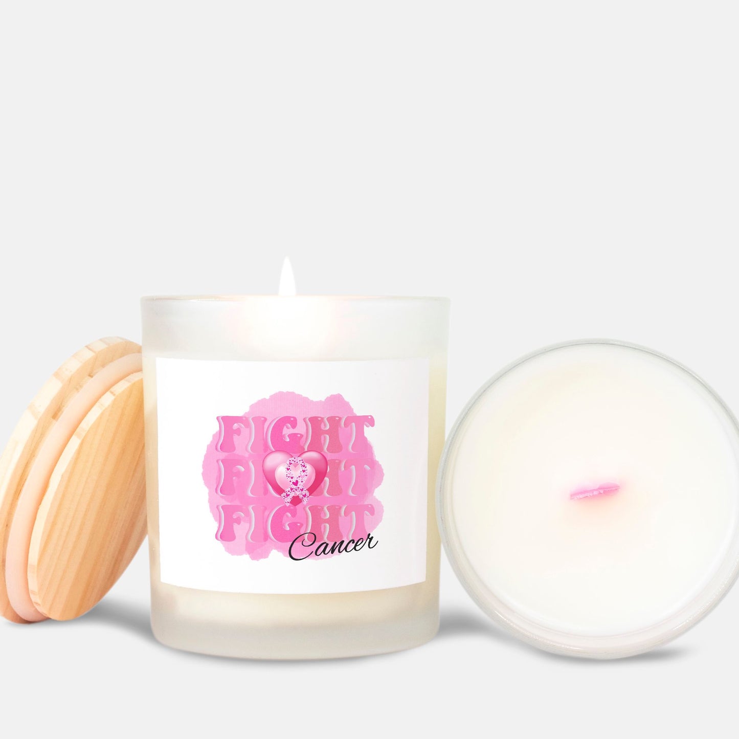 Fight Fight Fight Cancer Frosted Candle (Pink Wick)
