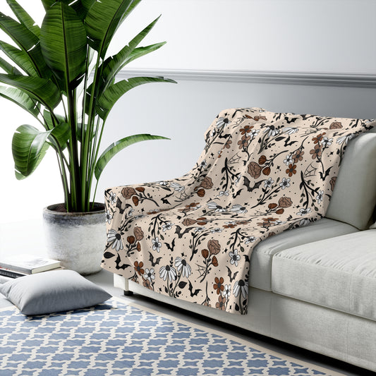 Fall Halloween Florals Sherpa Fleece Blanket