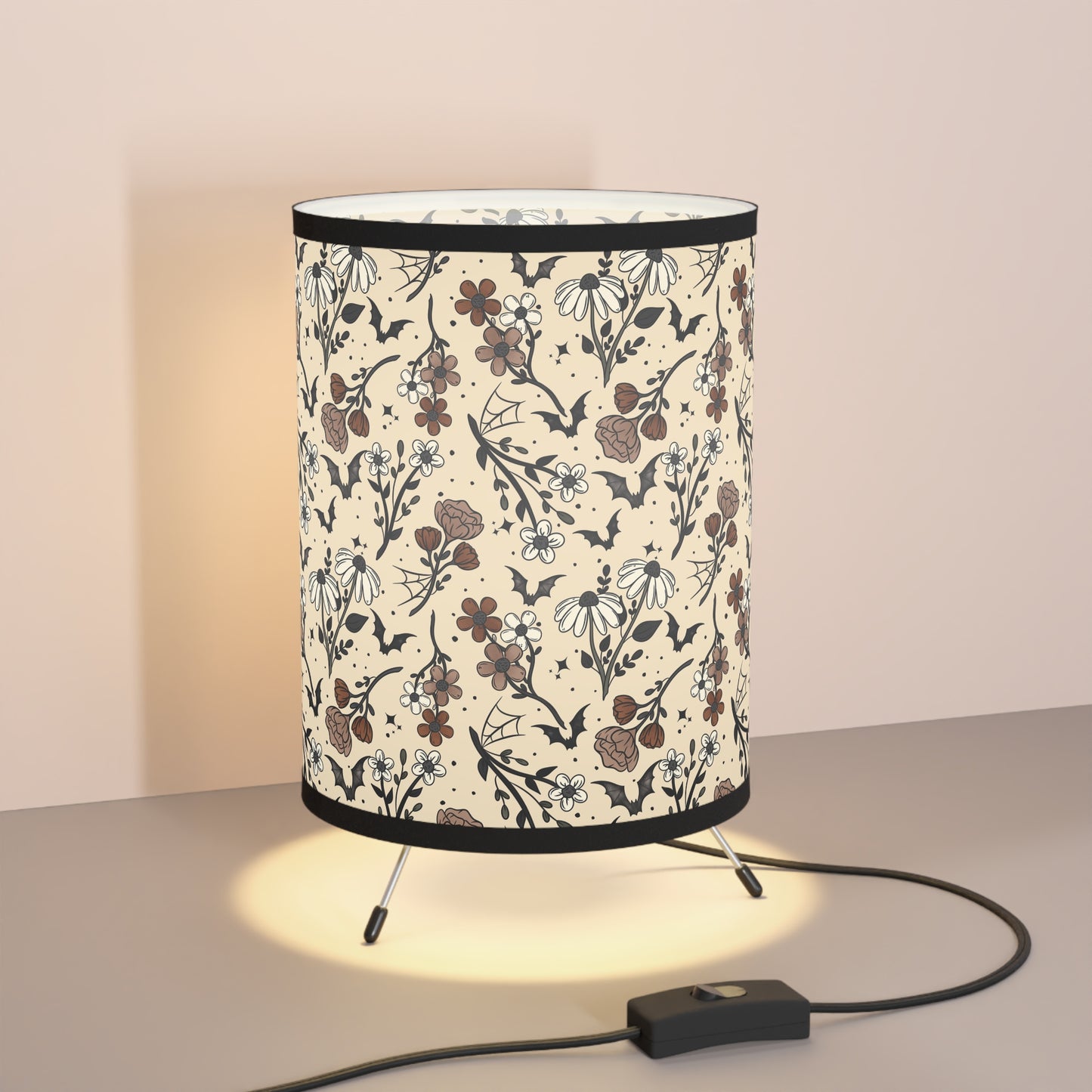 Fall Halloween Florals Tripod Lamp, Bohemian Decor, Home Lighting, Unique Table Lamp, Gift for Plant Lovers, Bedroom Accent Light