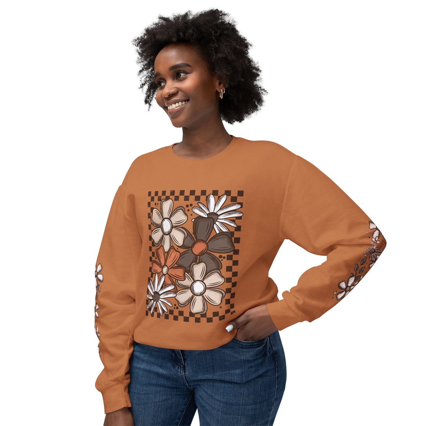Fall Checkered Florals Lightweight Crewneck