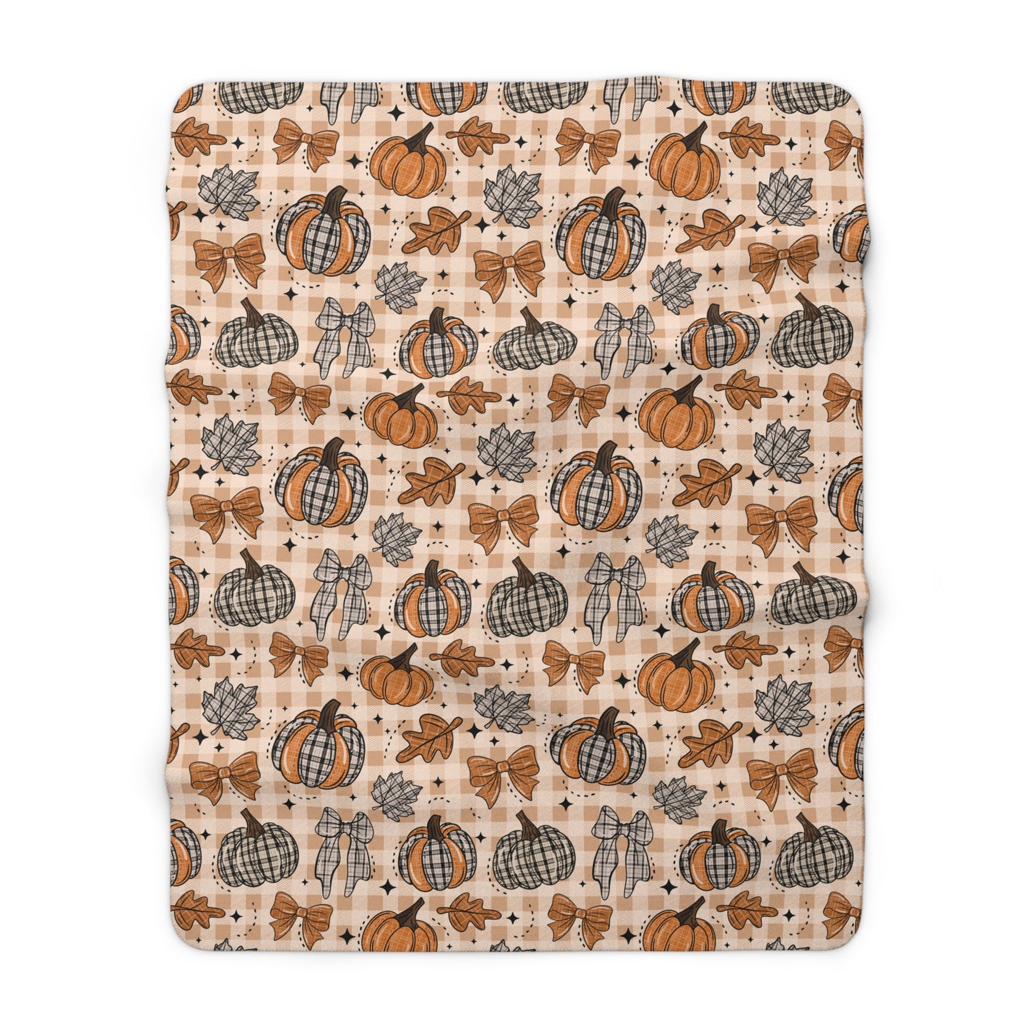 Plaid Leaves and Pumpkins Sherpa Fleece Blanket