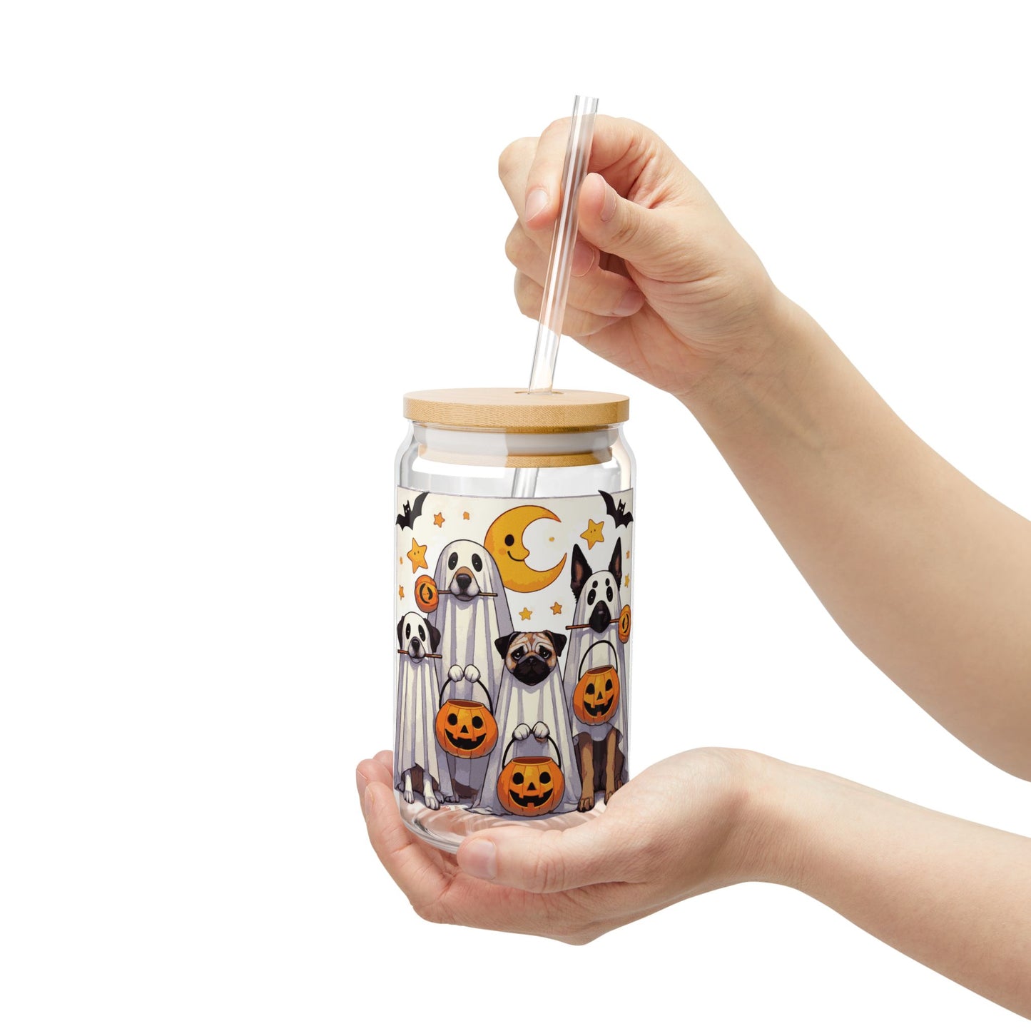 Cute Ghost Puppies Sipper Glass, 16oz
