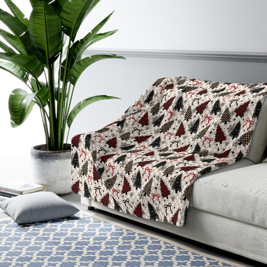 Plaid Christmas Trees Sherpa Fleece Blanket