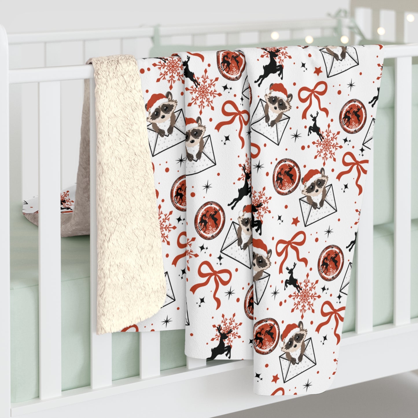 Raccoon Christmas Letter Sherpa Fleece Blanket