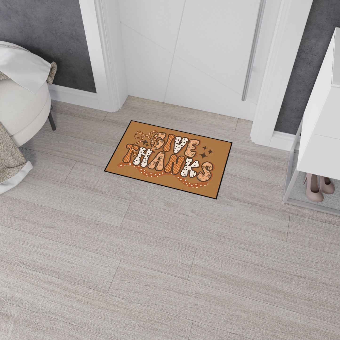 Give Thanks Floor Mat, Durable Entrance Rug, Autumn Decor, Home Welcome Mat, Pumpkin Welcome Mat, Seasonal Floor Mat