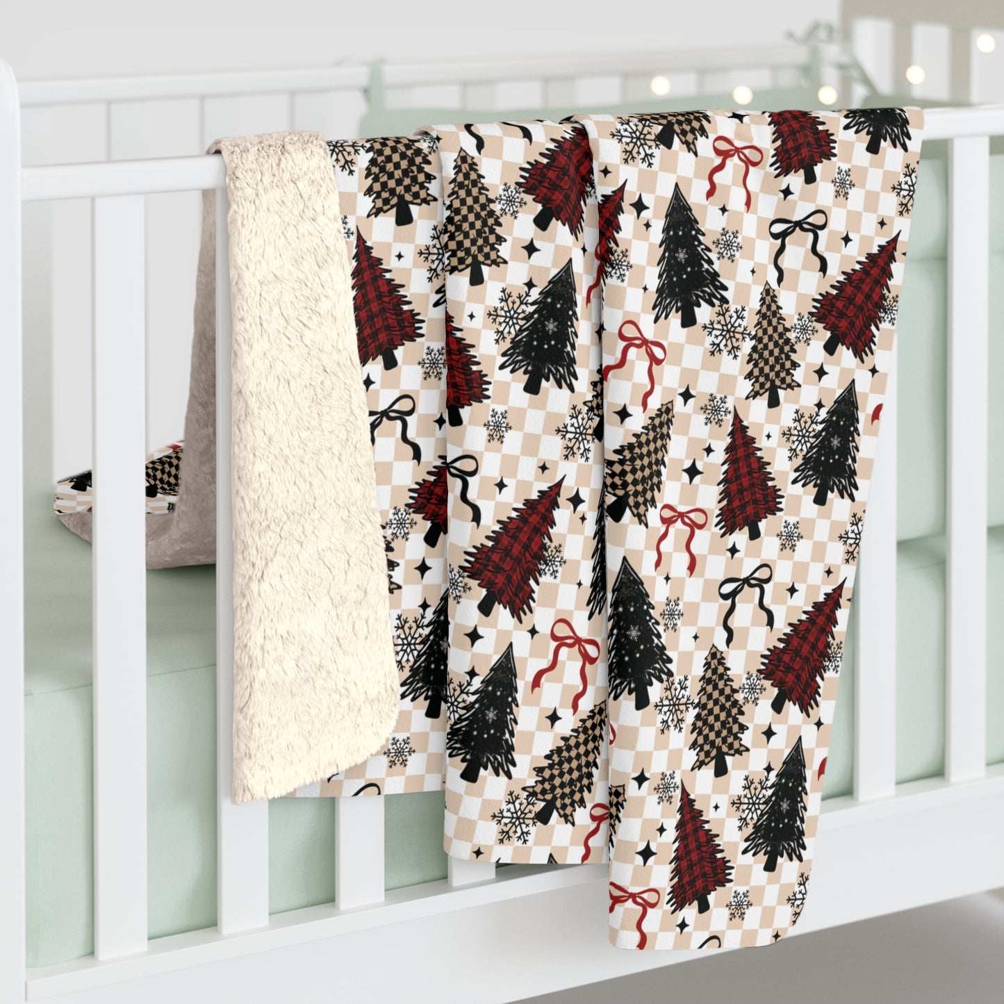 Plaid Christmas Trees Sherpa Fleece Blanket