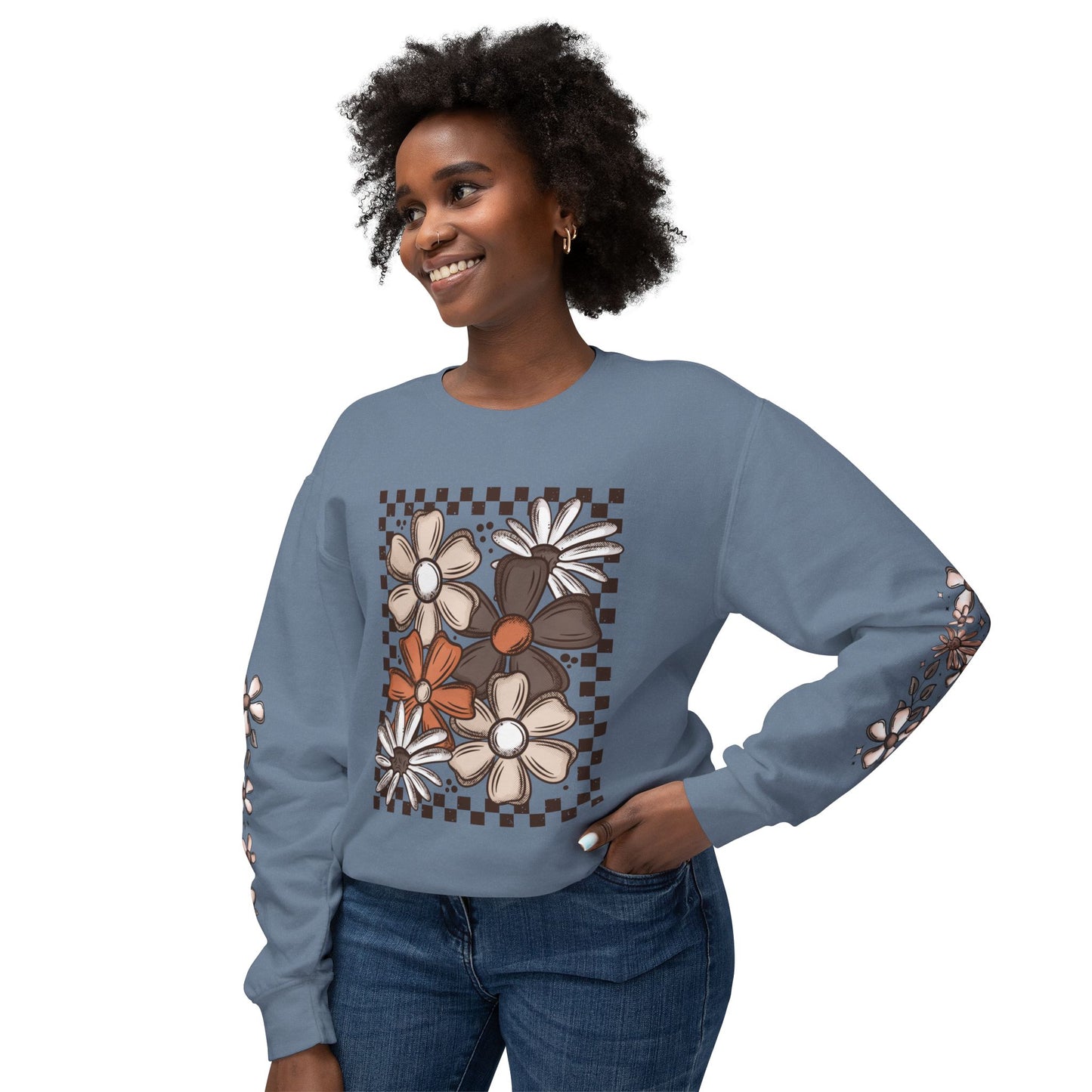 Fall Checkered Florals Lightweight Crewneck