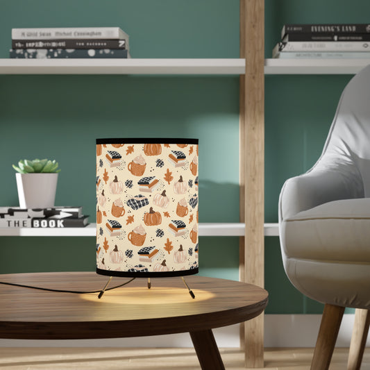 Books and Pumpkins Tripod Lamp, Bohemian Decor, Home Lighting, Unique Table Lamp, Gift for Plant Lovers, Bedroom Accent Light