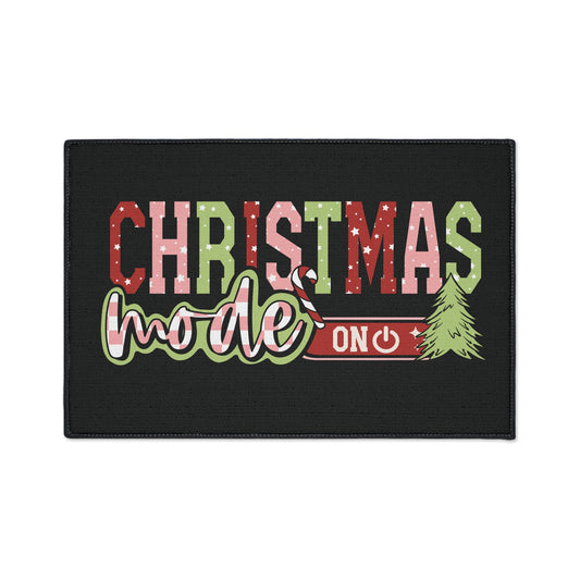 Christmas Mode On Floor Mat, Durable Entrance Rug, Christmas Decor, Home Welcome Mat, Christmas Welcome Mat, Seasonal Floor Mat
