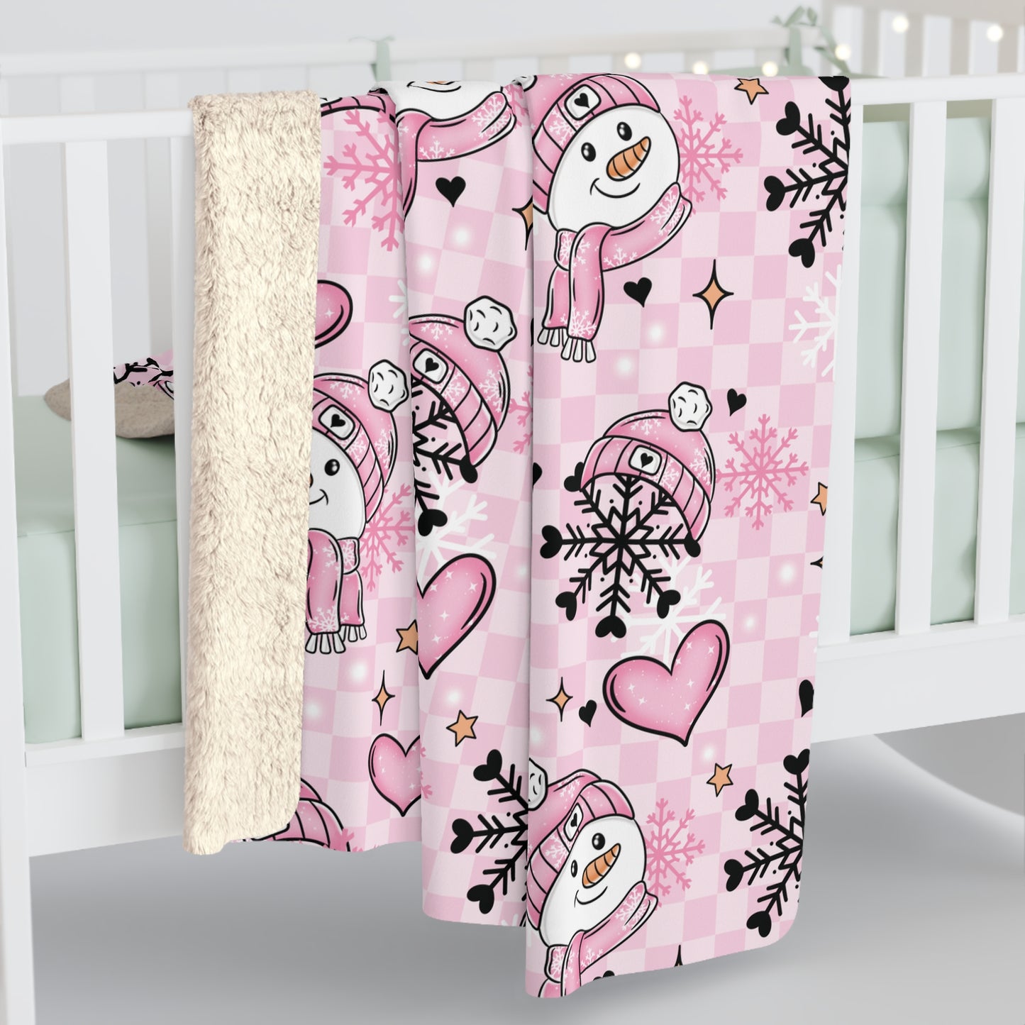 Pink Snowman Sherpa Fleece Blanket