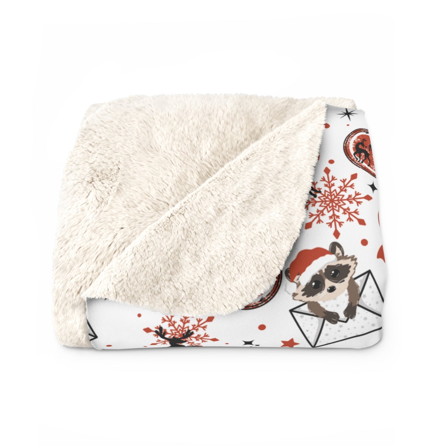 Raccoon Christmas Letter Sherpa Fleece Blanket
