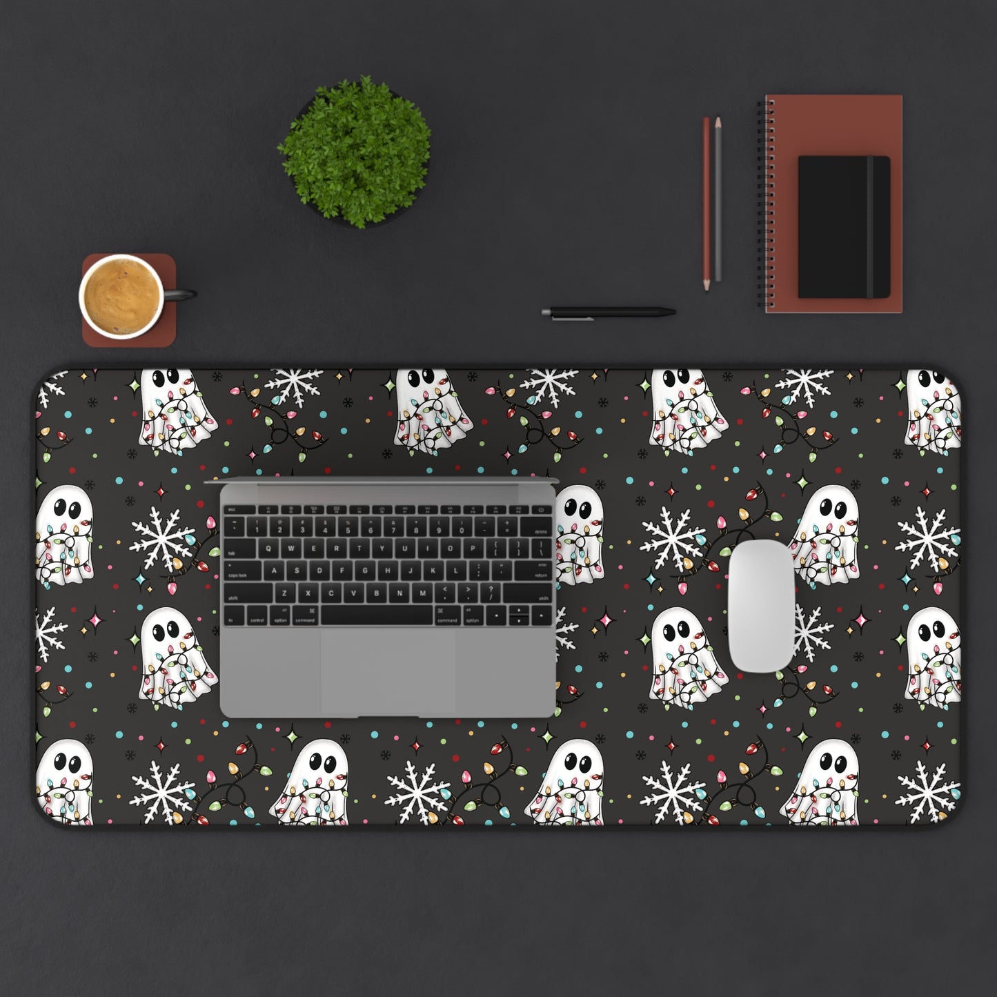 Ghosties and Christmas Lights Desk Mat