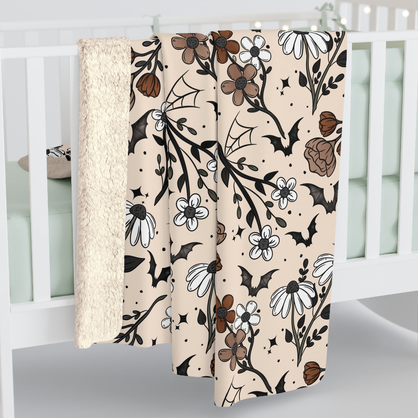 Fall Halloween Florals Sherpa Fleece Blanket