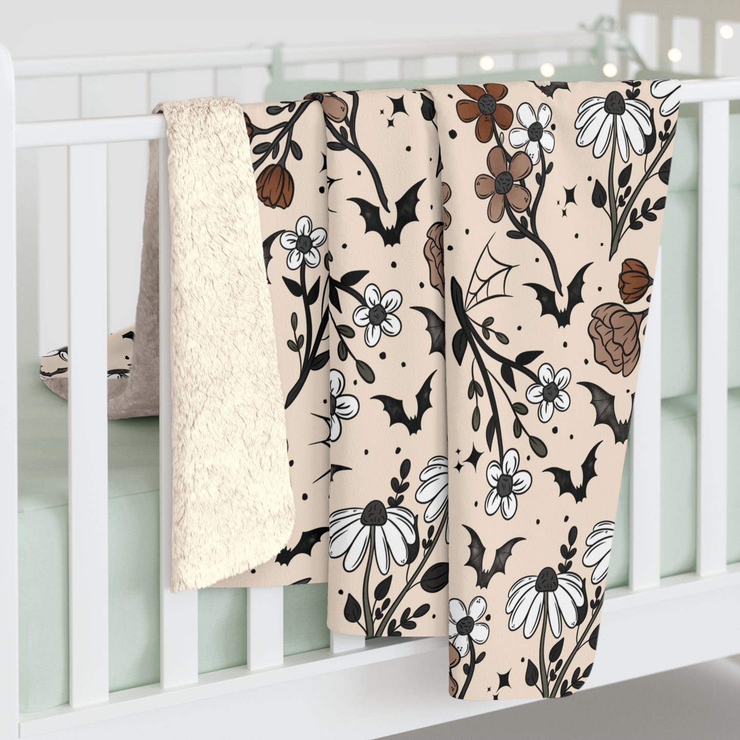 Fall Halloween Florals Sherpa Fleece Blanket