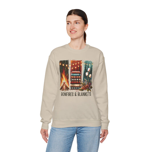 Cozy Bonfires & Blankets Sweatshirt, Fall Fashion, Campfire Outfit, Gift for Her, Autumn Apparel, Seasonal Wear, Relaxed Fit