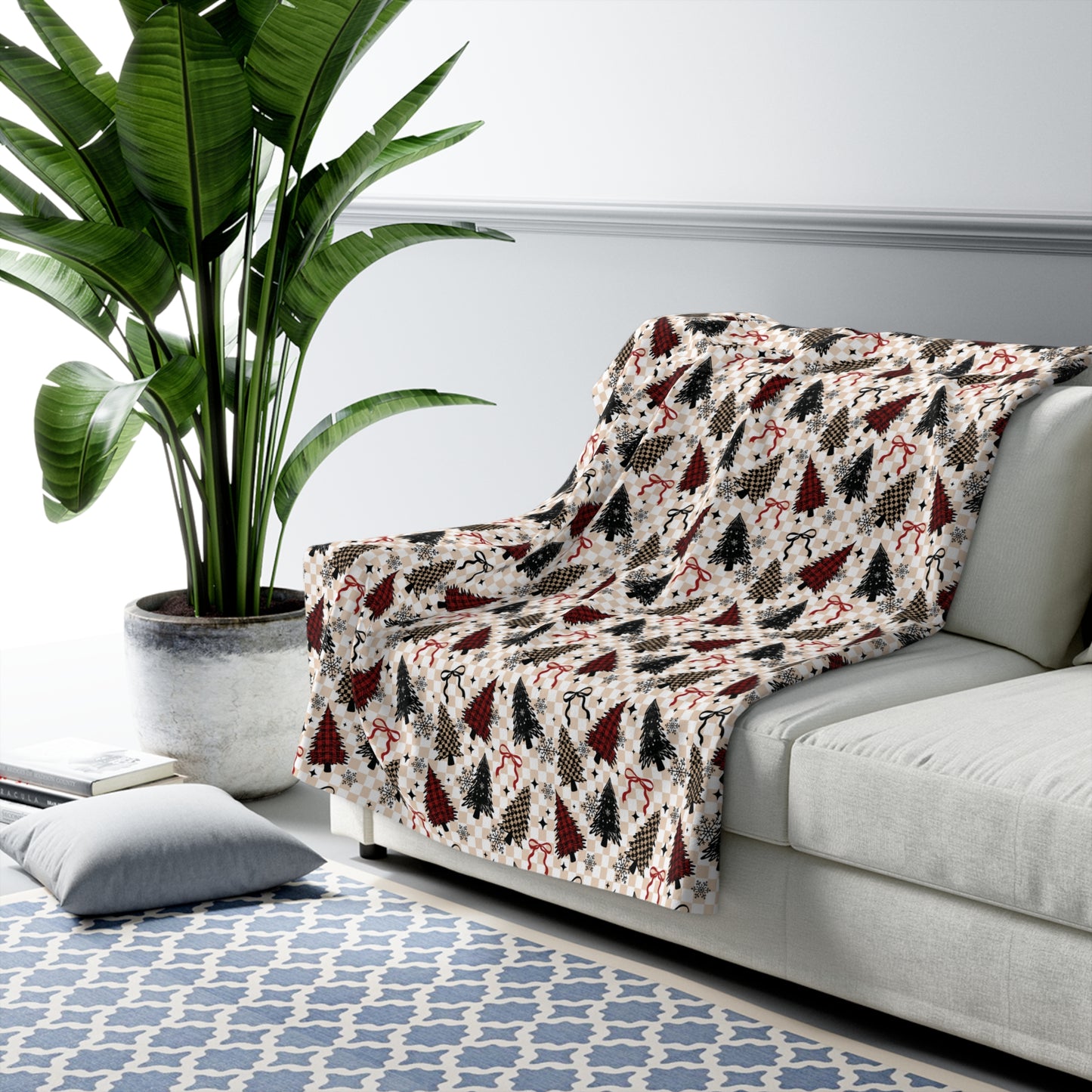 Plaid Christmas Trees Sherpa Fleece Blanket