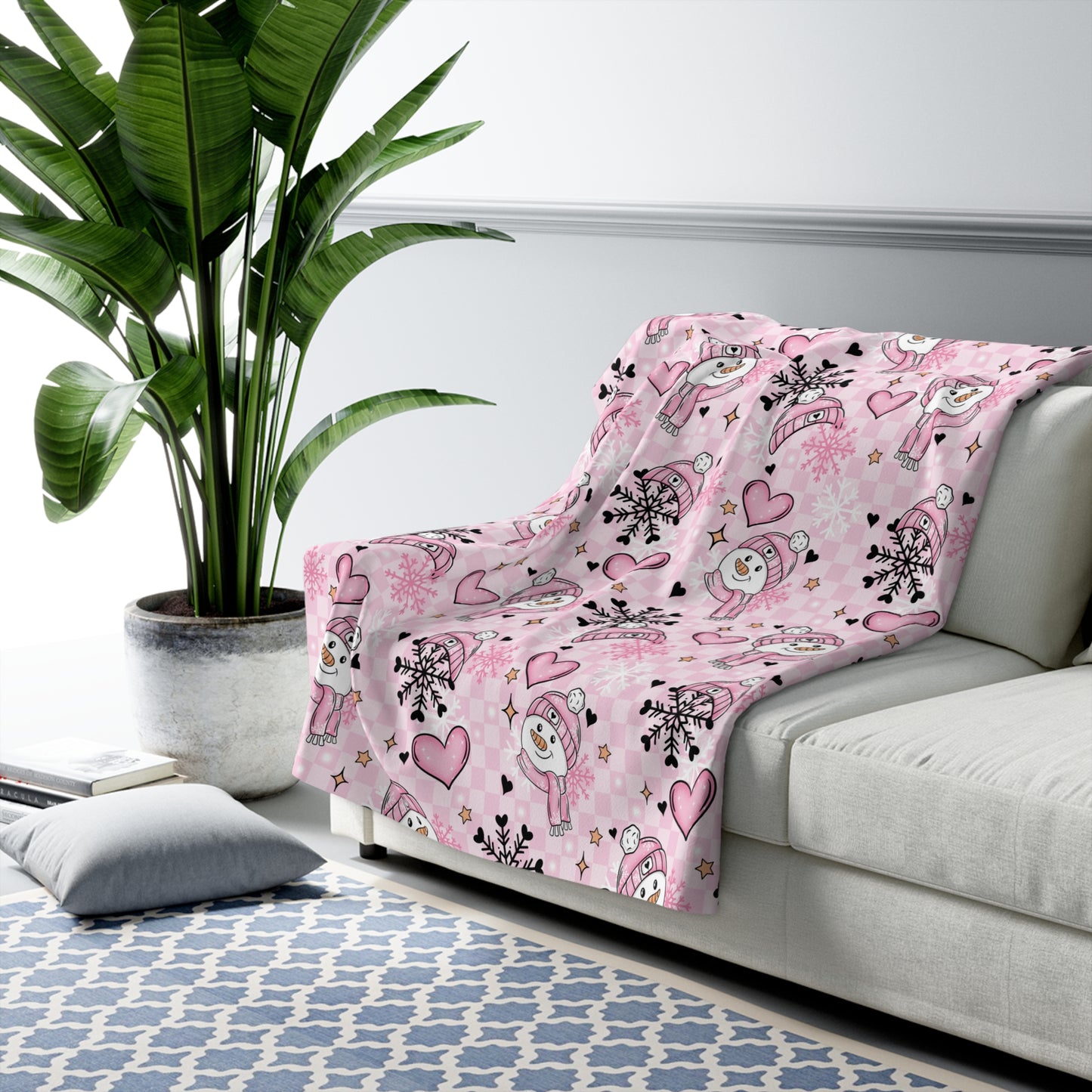 Pink Snowman Sherpa Fleece Blanket