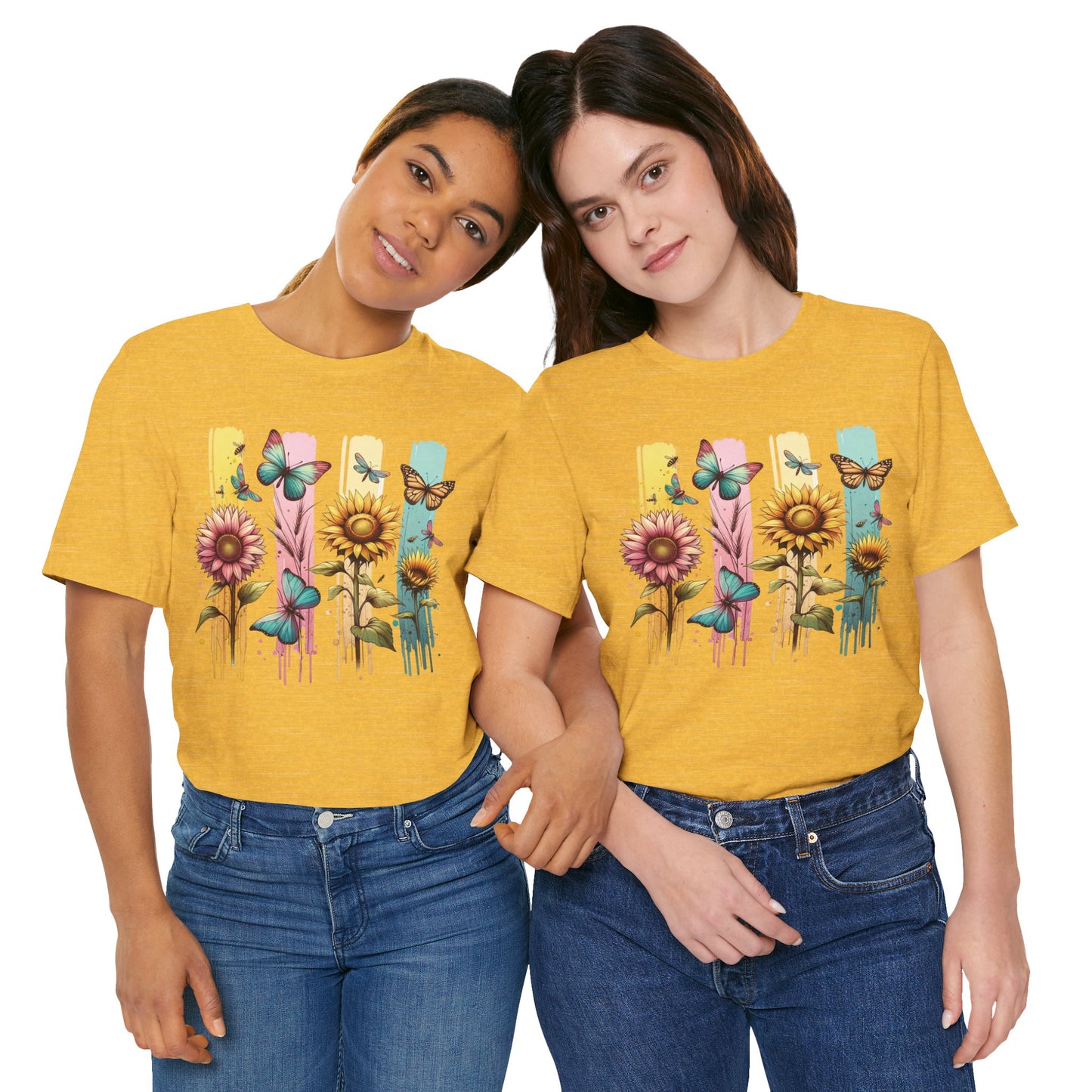 Sunflowers and Butterflies Watercolor Brushstoke Bella Canvas Tee