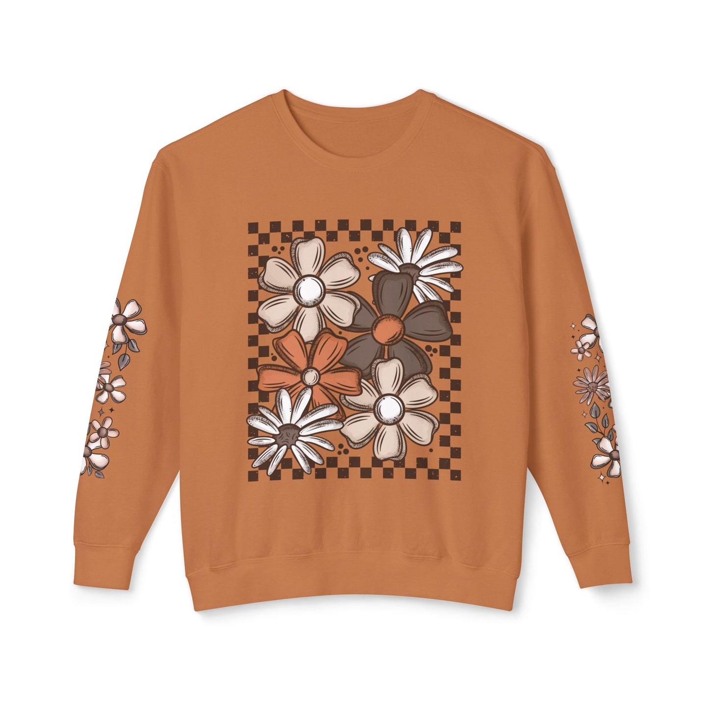 Fall Checkered Florals Lightweight Crewneck