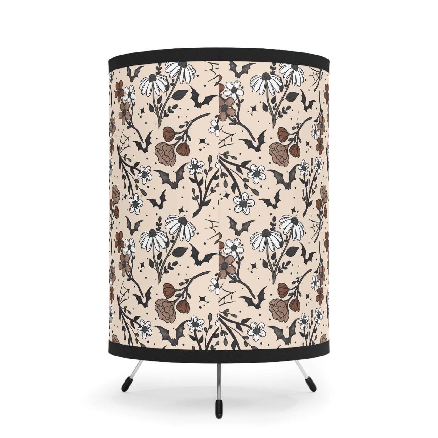Fall Halloween Florals Tripod Lamp, Bohemian Decor, Home Lighting, Unique Table Lamp, Gift for Plant Lovers, Bedroom Accent Light