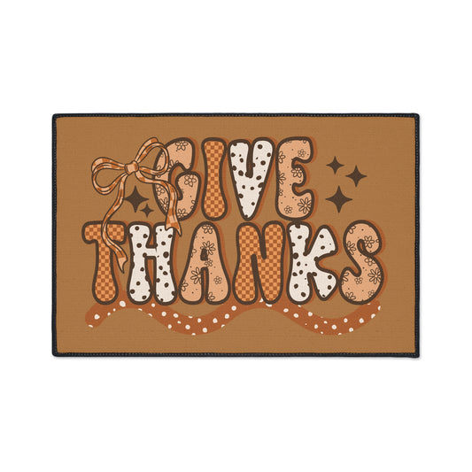 Give Thanks Floor Mat, Durable Entrance Rug, Autumn Decor, Home Welcome Mat, Pumpkin Welcome Mat, Seasonal Floor Mat
