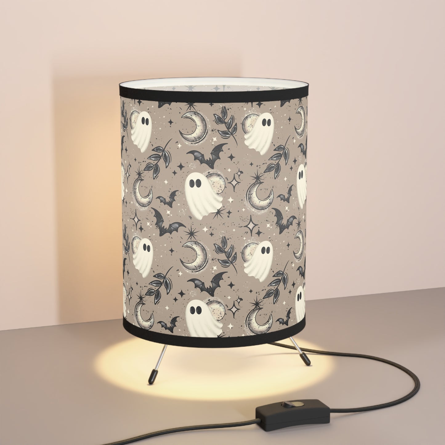 Ghosts and Moons Tripod Lamp, Bohemian Decor, Home Lighting, Unique Table Lamp, Gift for Plant Lovers, Bedroom Accent Light