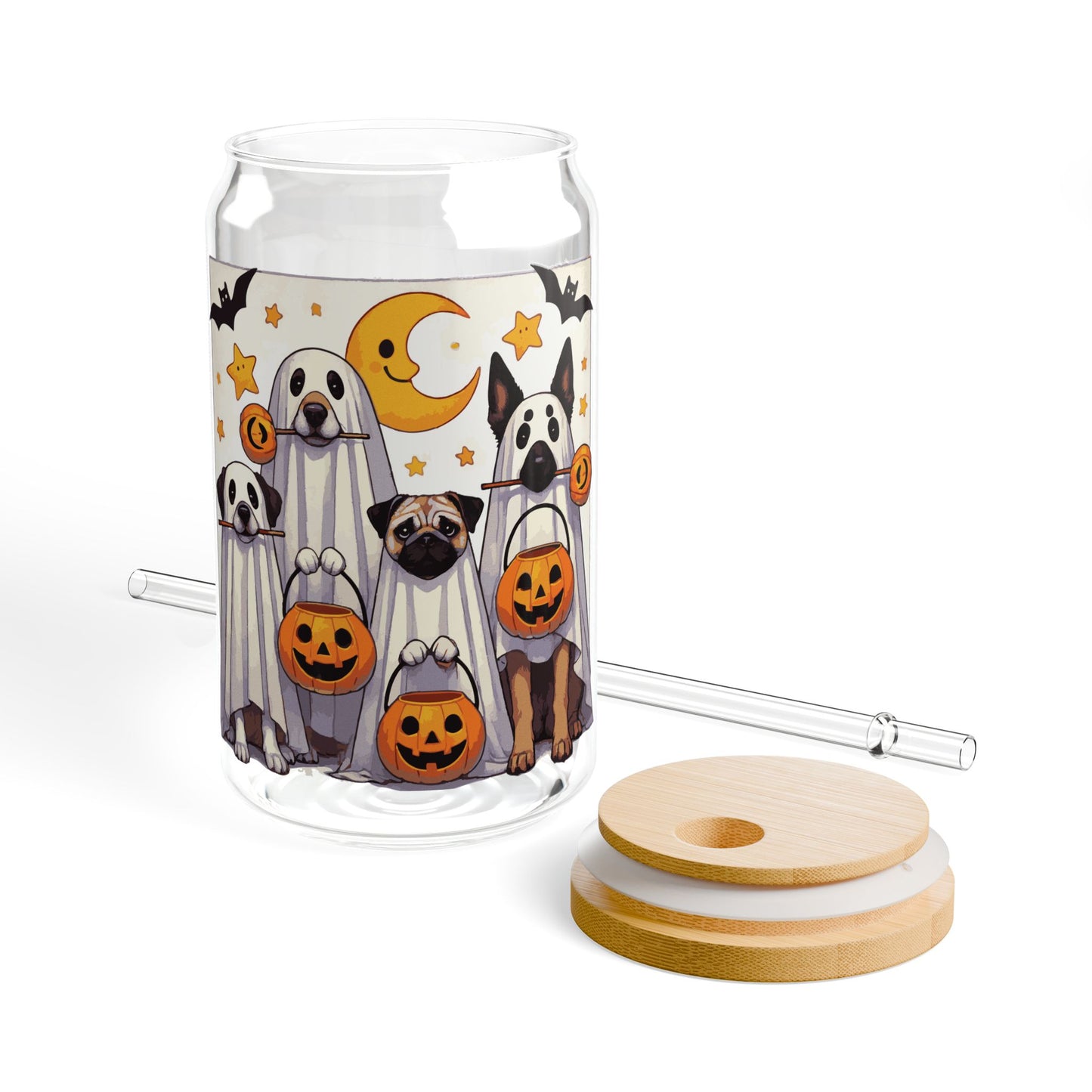 Cute Ghost Puppies Sipper Glass, 16oz