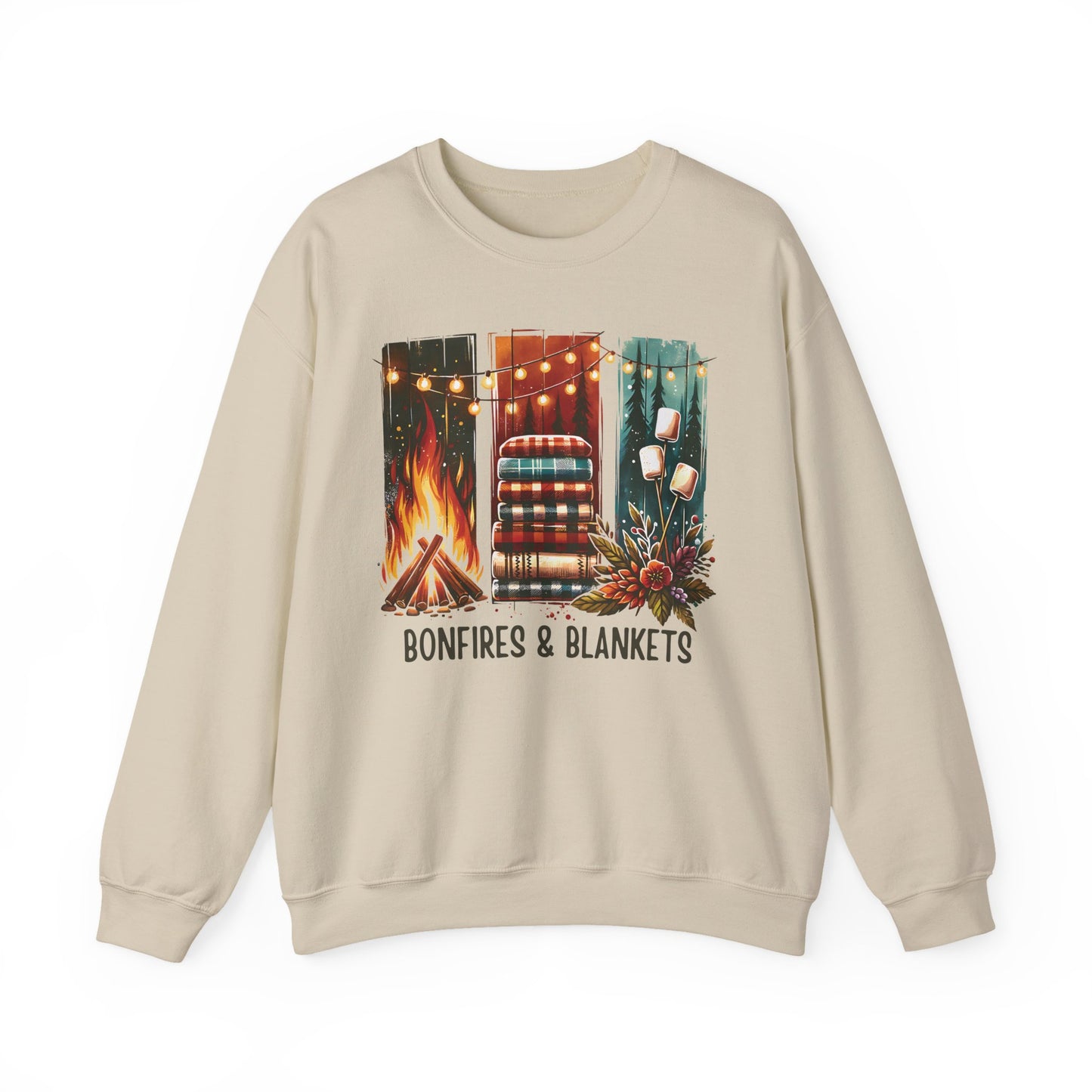 Cozy Bonfires & Blankets Sweatshirt, Fall Fashion, Campfire Outfit, Gift for Her, Autumn Apparel, Seasonal Wear, Relaxed Fit