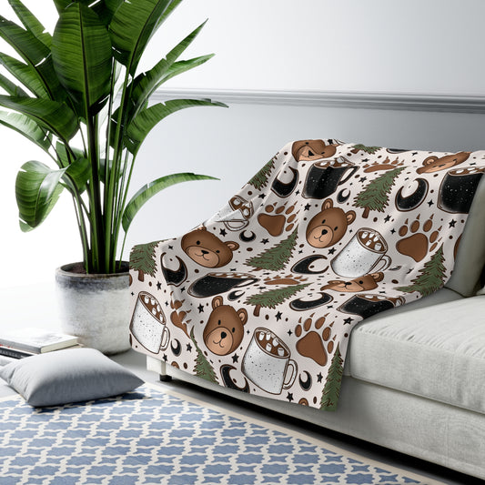 Bear Camping Sherpa Fleece Blanket