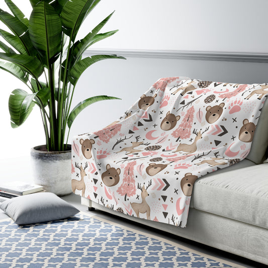 Pink Woodland Sherpa Fleece Blanket