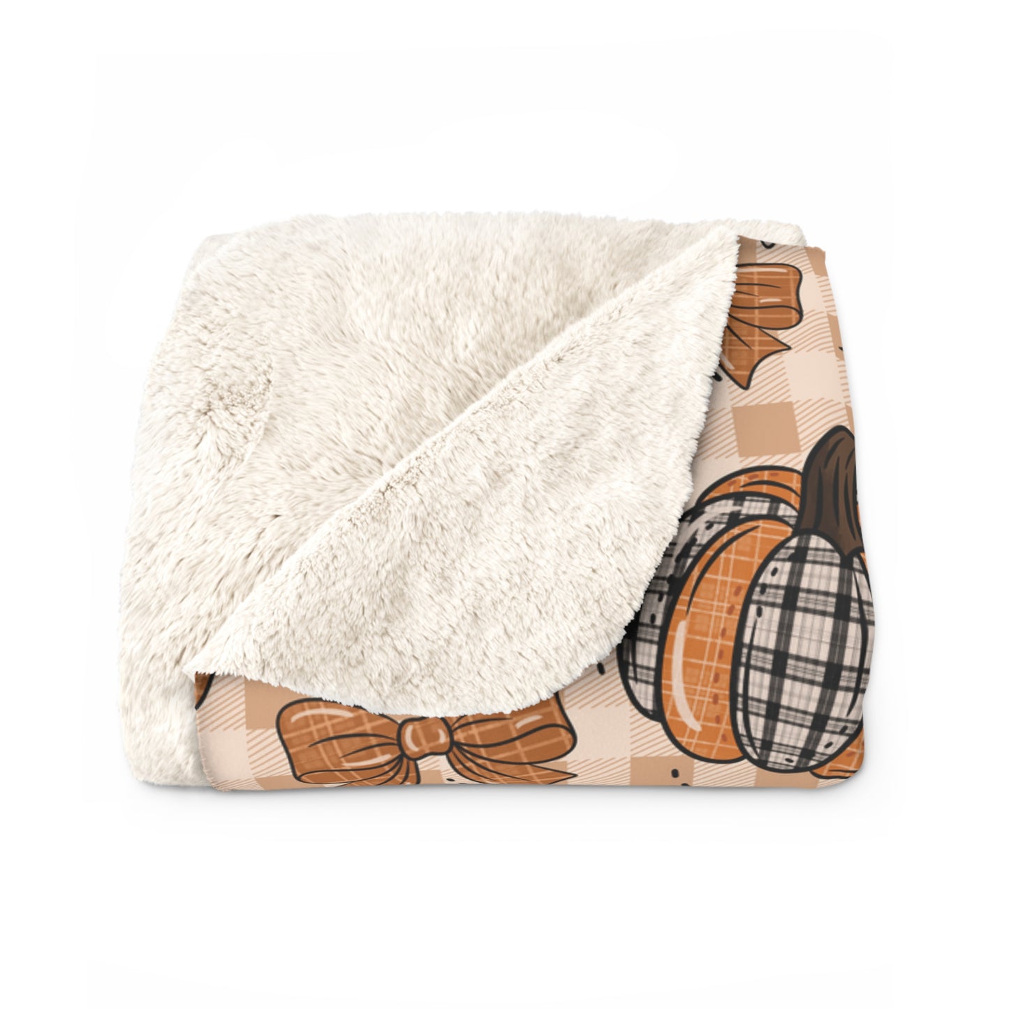 Plaid Leaves and Pumpkins Sherpa Fleece Blanket