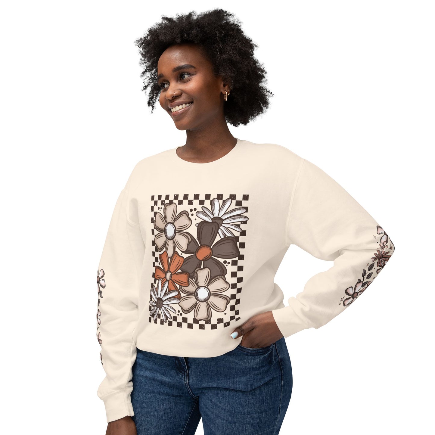 Fall Checkered Florals Lightweight Crewneck