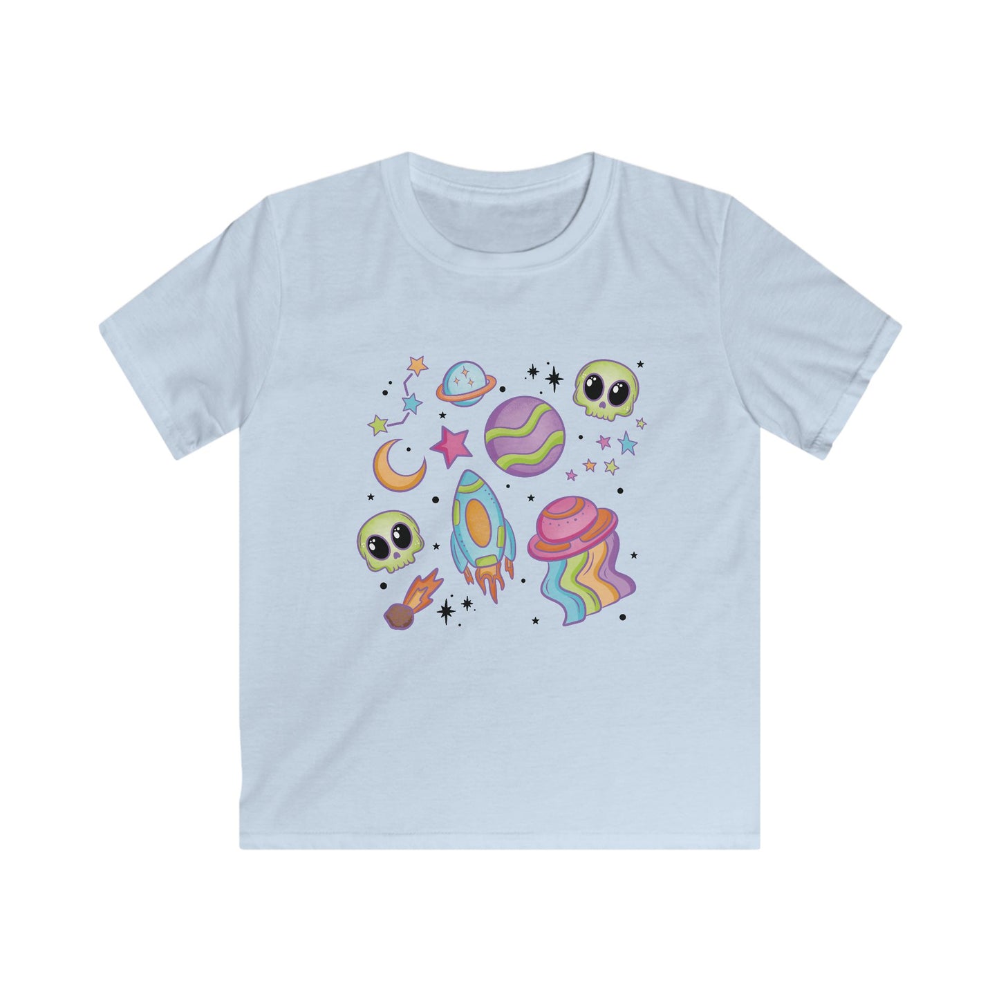 Rainbow Space Collage Tee - Cosmic Fun for Young Explorers