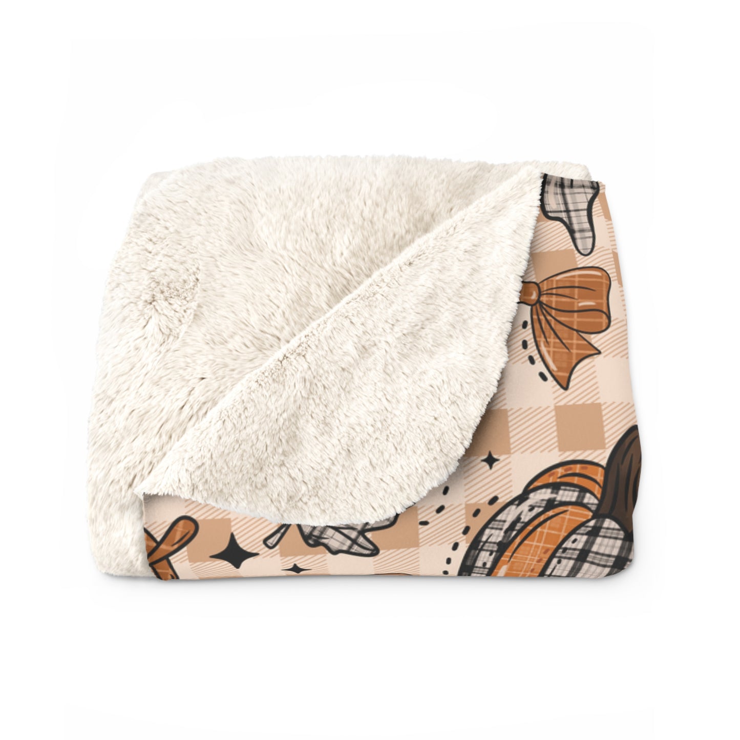 Plaid Leaves and Pumpkins Sherpa Fleece Blanket