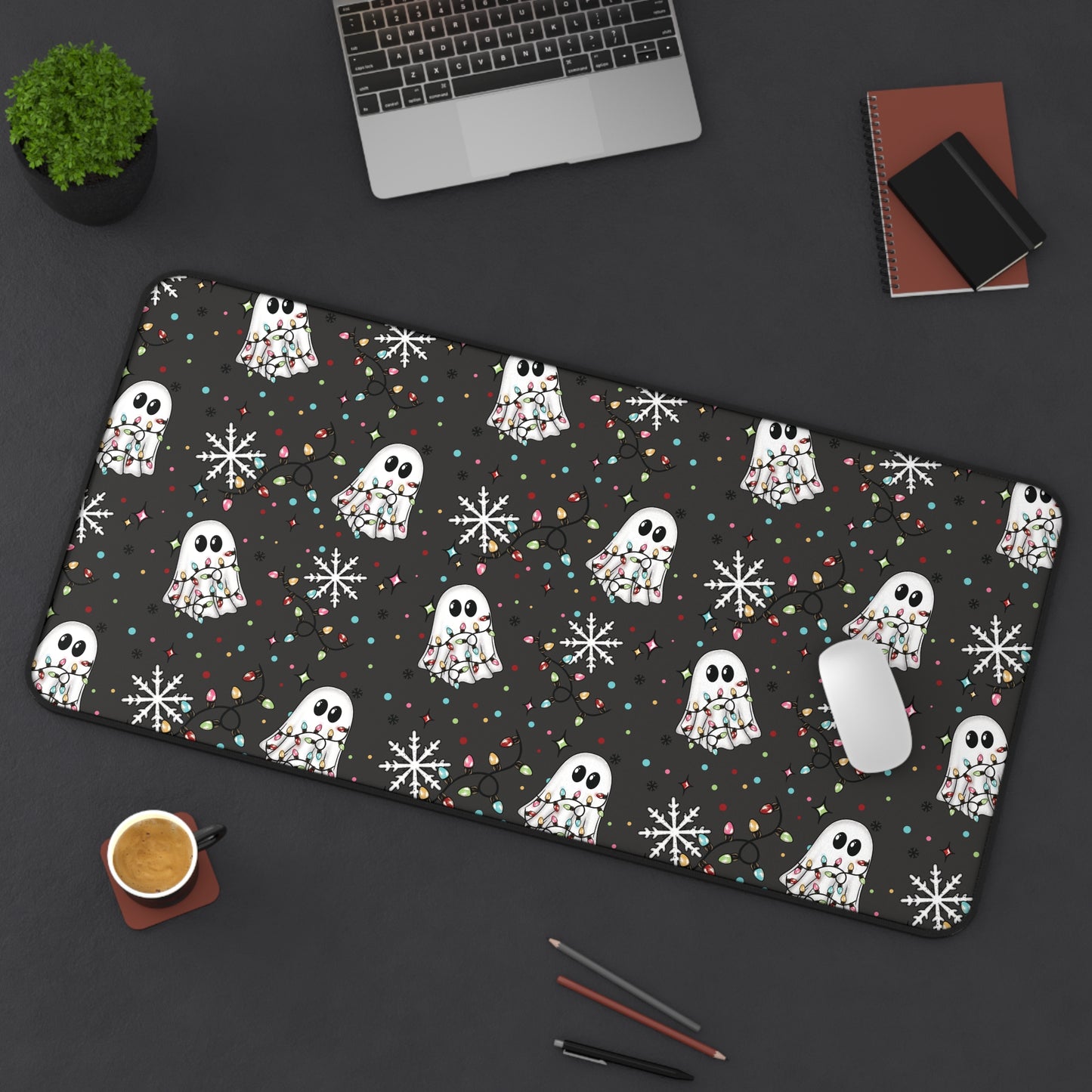 Ghosties and Christmas Lights Desk Mat