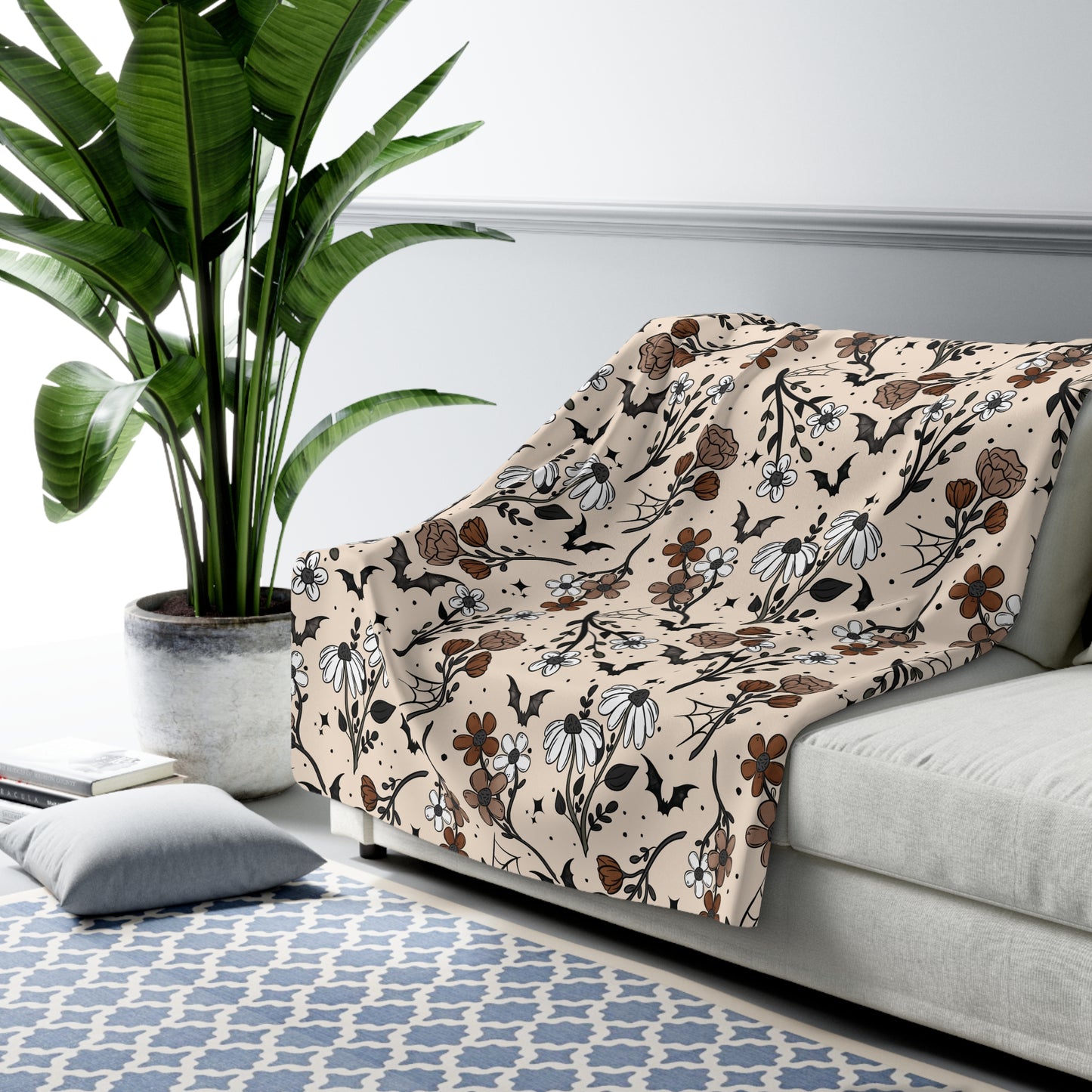 Fall Halloween Florals Sherpa Fleece Blanket