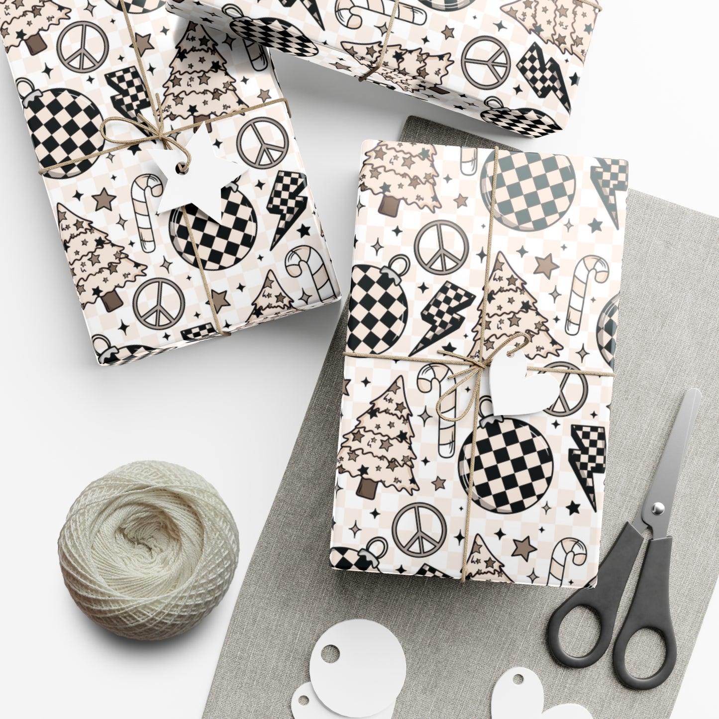 Christmas Checker Neutrals.-Gift Wrap Papers