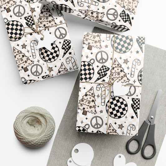 Christmas Checker Neutrals.-Gift Wrap Papers